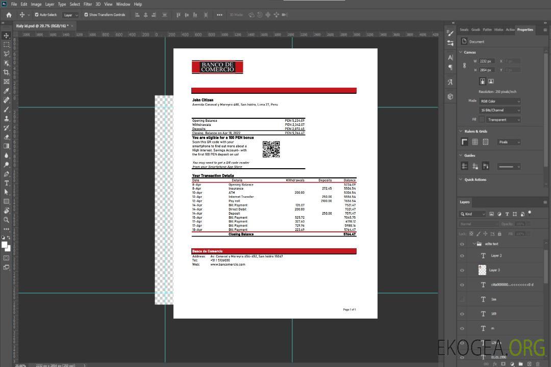 Relevé bancaire de la Banco de Comercio du Pérou xls template Relevé bancaire de la Banco de Comercio du Pérou xls template